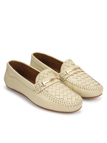 White Mat Textured Women Moccasins