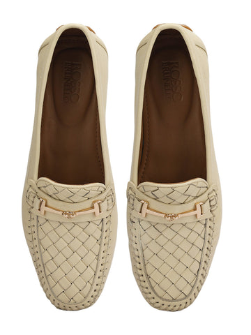 White Mat Textured Women Moccasins