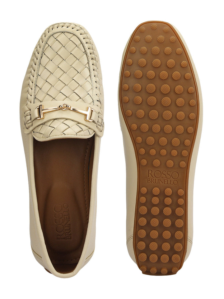 White Mat Textured Women Moccasins