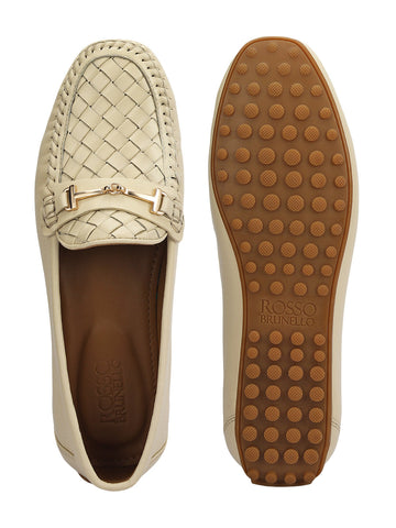 White Mat Textured Women Moccasins