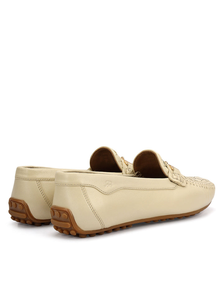 White Mat Textured Women Moccasins
