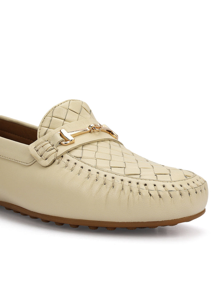 White Mat Textured Women Moccasins