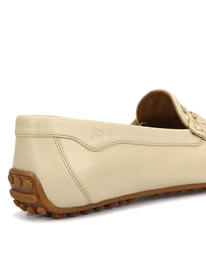 White Mat Textured Women Moccasins