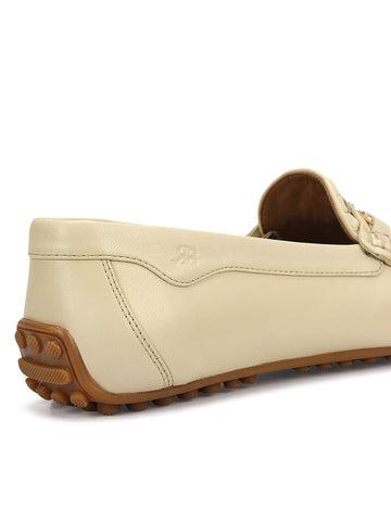 White Mat Textured Women Moccasins