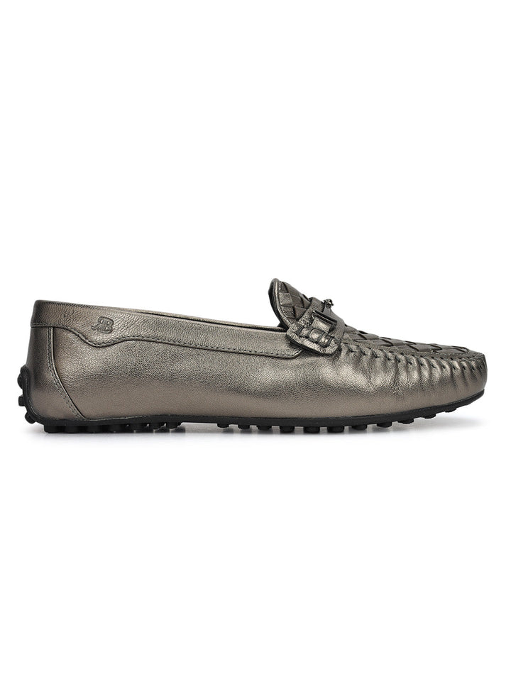 Grey Mat Textured Women Moccasins