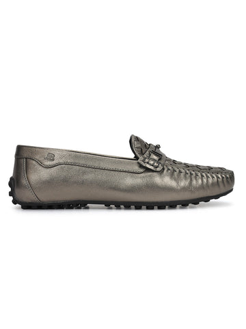 Grey Mat Textured Women Moccasins