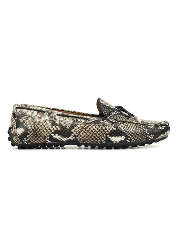 Beige Women Leather Moccasins With Bow Detail