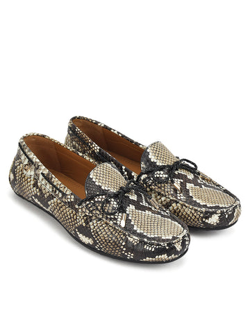 Beige Women Leather Moccasins With Bow Detail