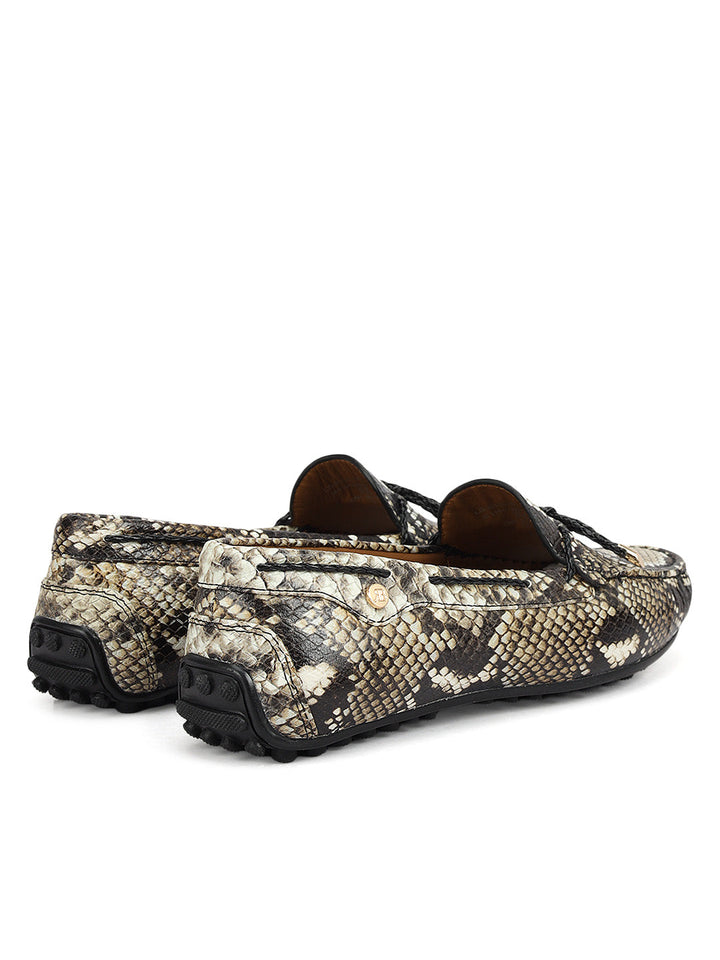 Beige Women Leather Moccasins With Bow Detail