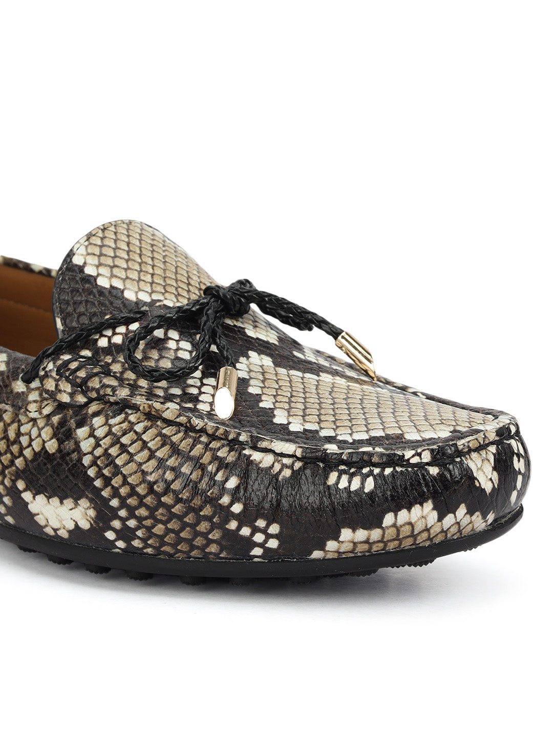 Beige Women Leather Moccasins With Bow Detail