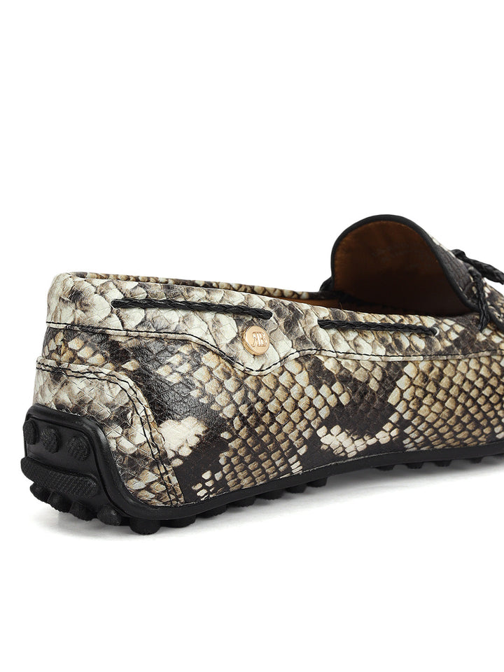 Beige Women Leather Moccasins With Bow Detail