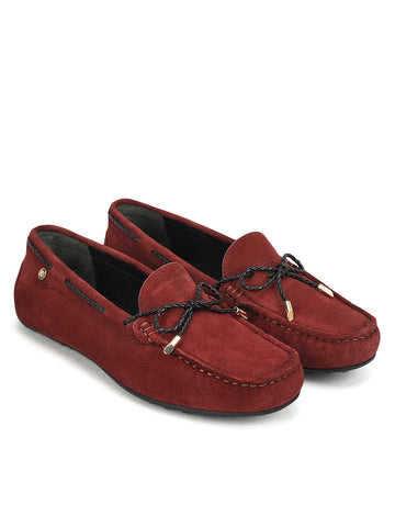 Burgundy Suede Leather Women Moccasins