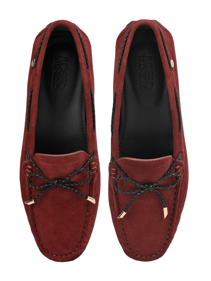 Burgundy Suede Leather Women Moccasins