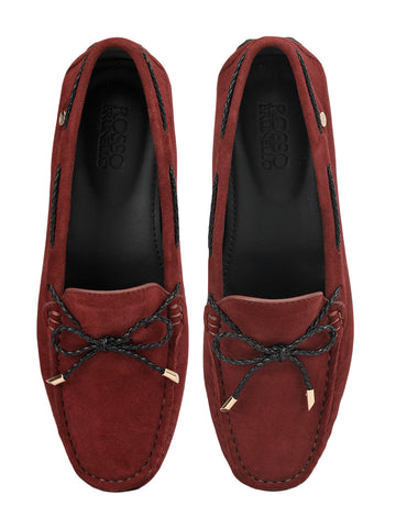 Burgundy Suede Leather Women Moccasins