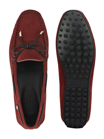 Burgundy Suede Leather Women Moccasins