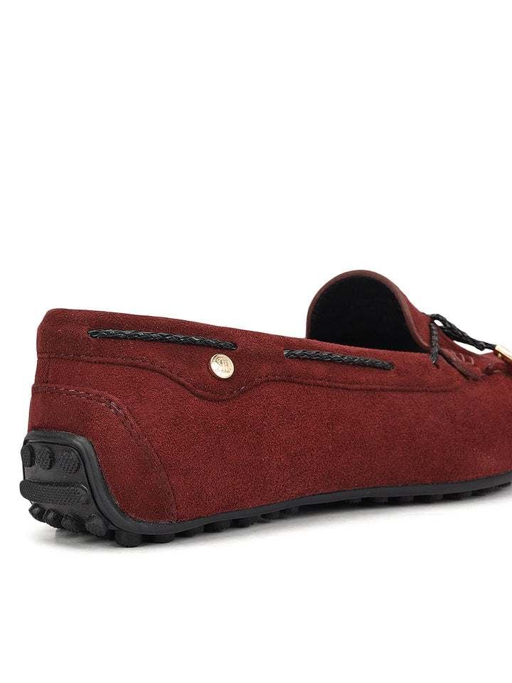 Burgundy Suede Leather Women Moccasins