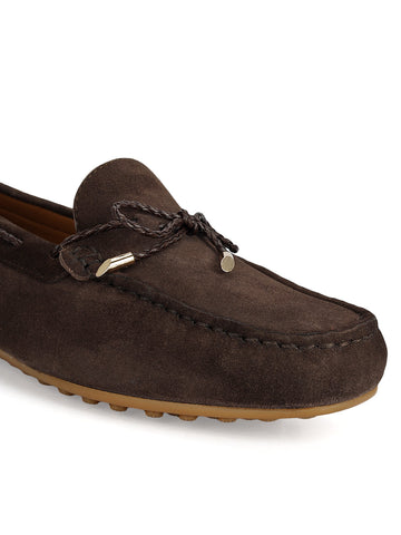 Brown Suede Textured Women Moccasins