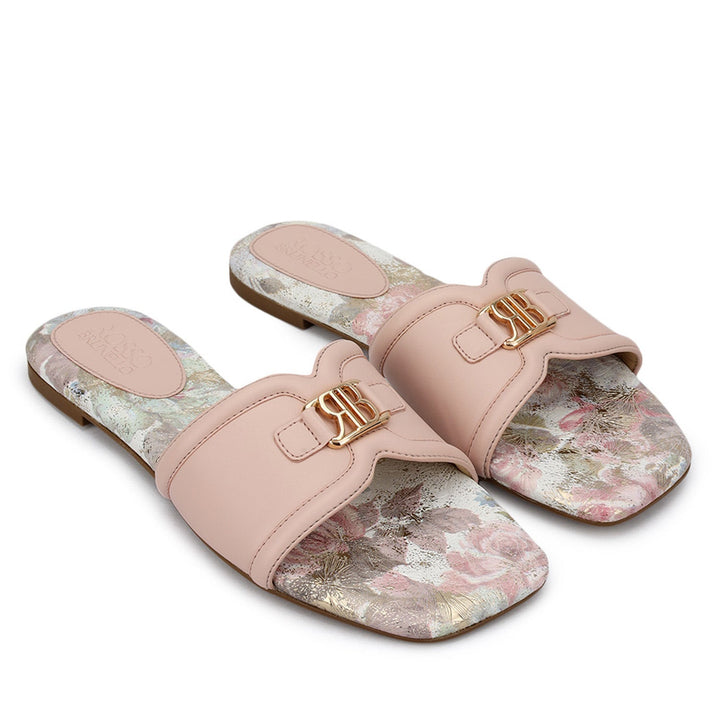 Pink Logo Buckle Flats