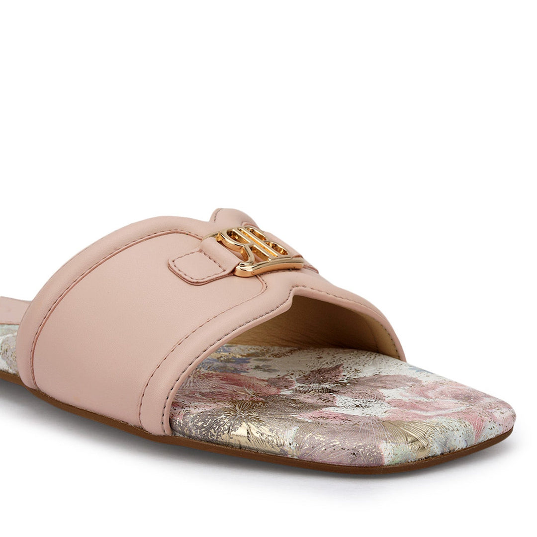 Pink Logo Buckle Flats
