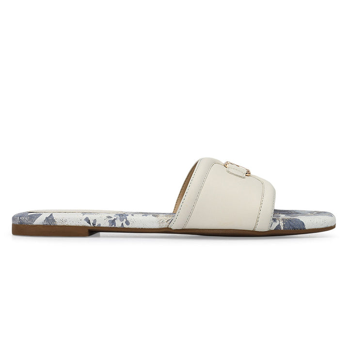 White Logo Buckle Flats