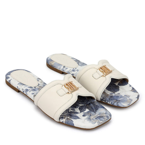 White Logo Buckle Flats