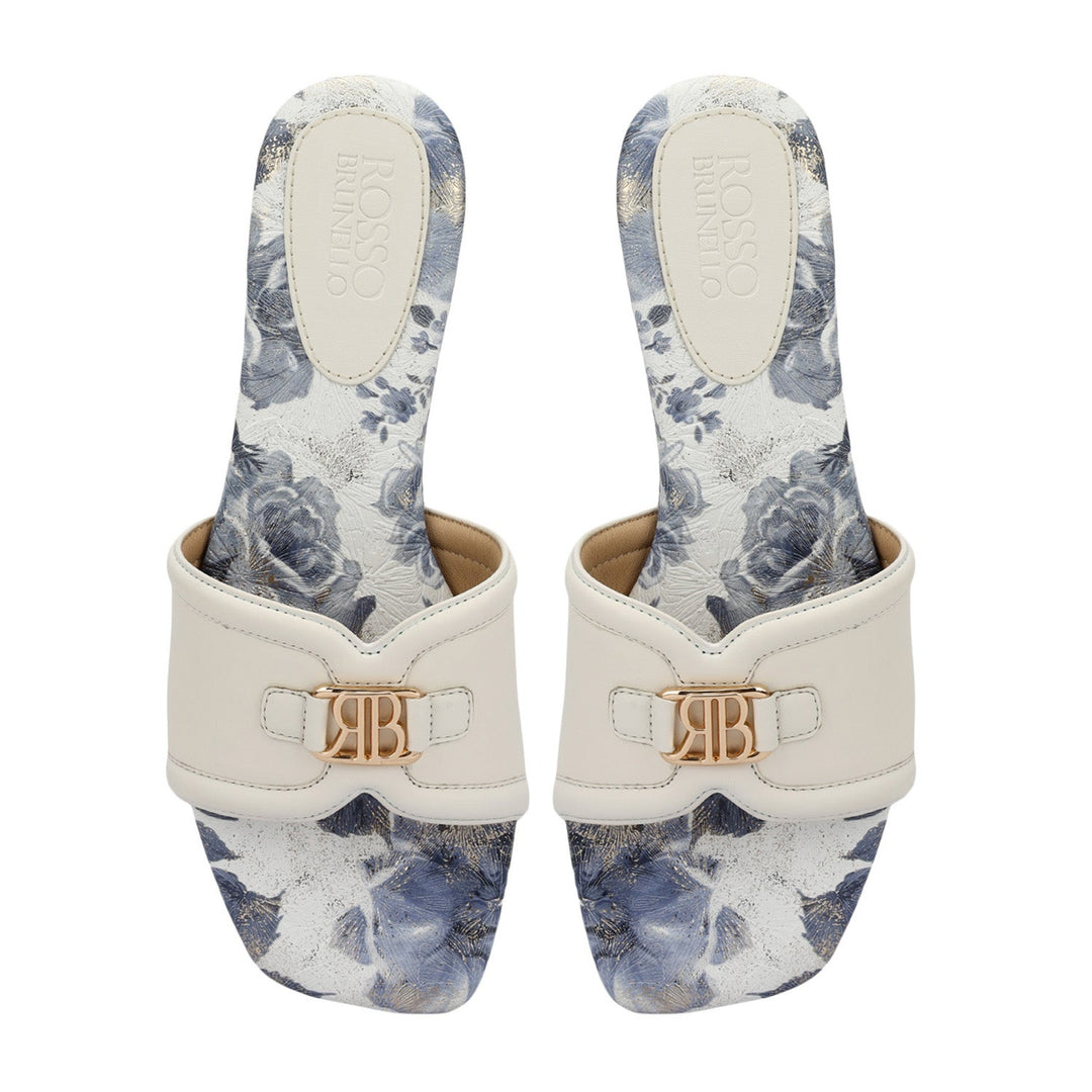 White Logo Buckle Flats