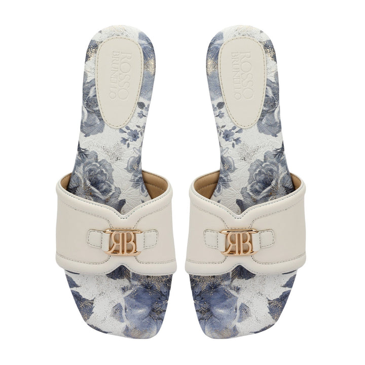 White Logo Buckle Flats