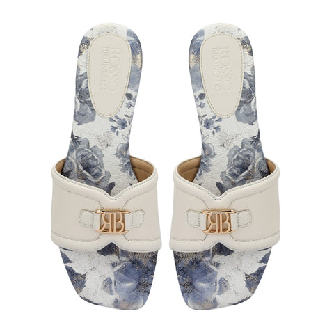 White Logo Buckle Flats