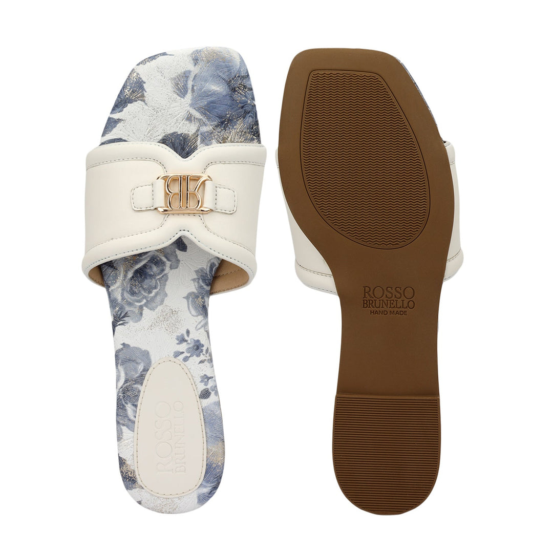 White Logo Buckle Flats