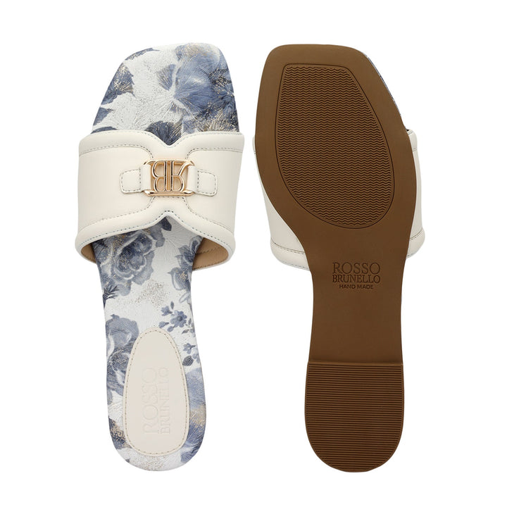 White Logo Buckle Flats