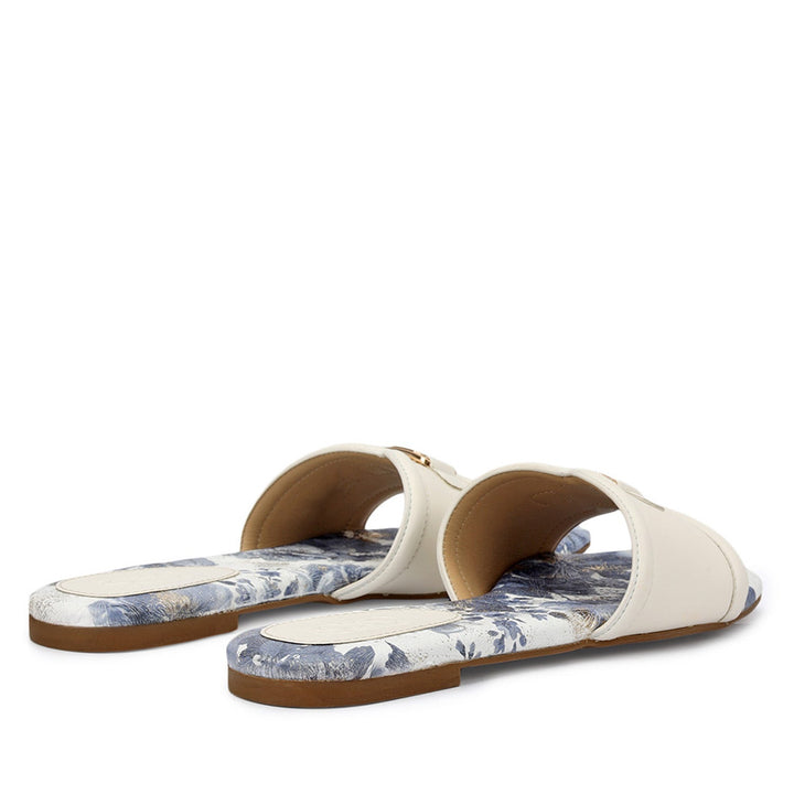 White Logo Buckle Flats