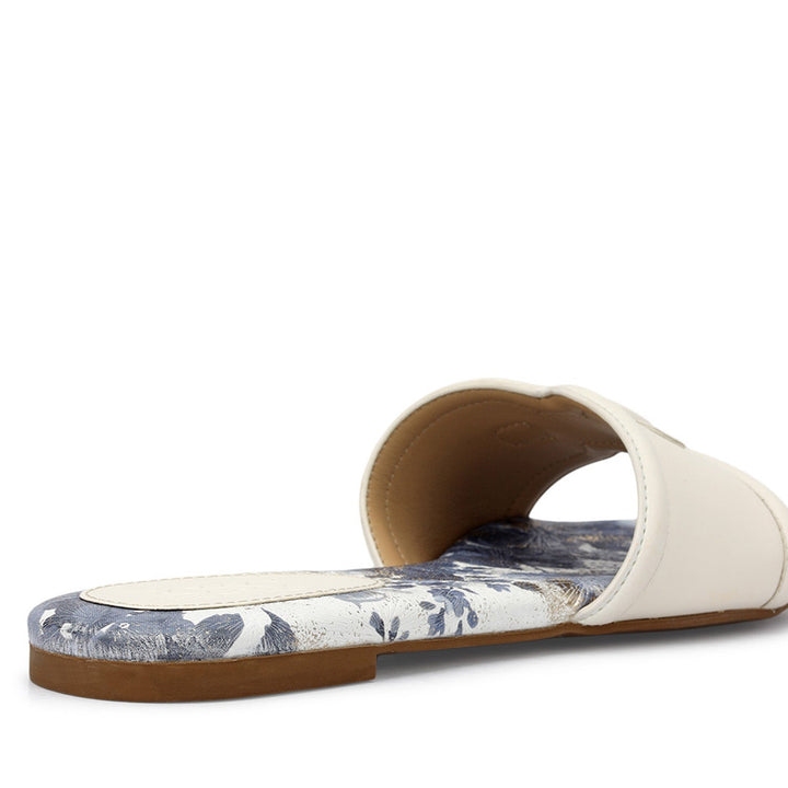 White Logo Buckle Flats