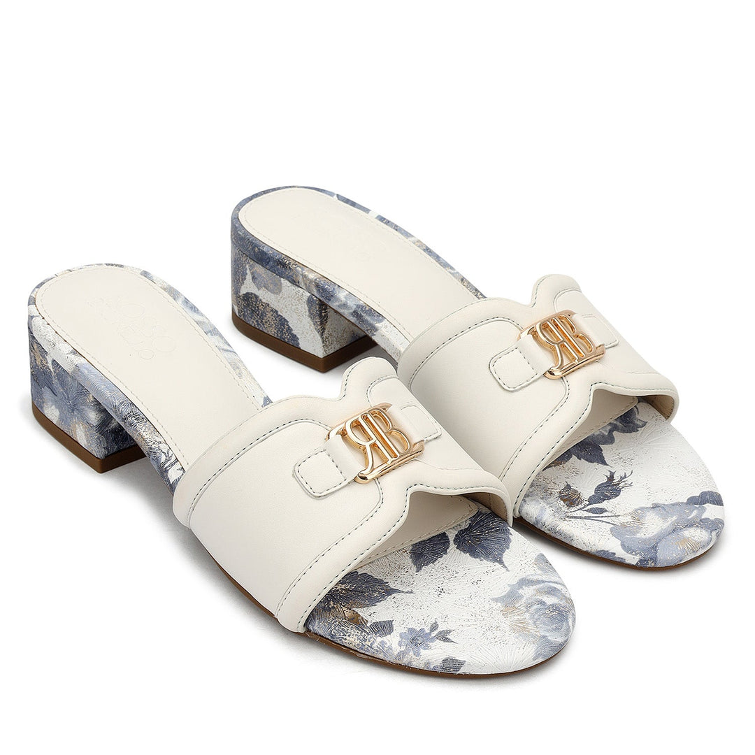 White Logo Buckle Heels
