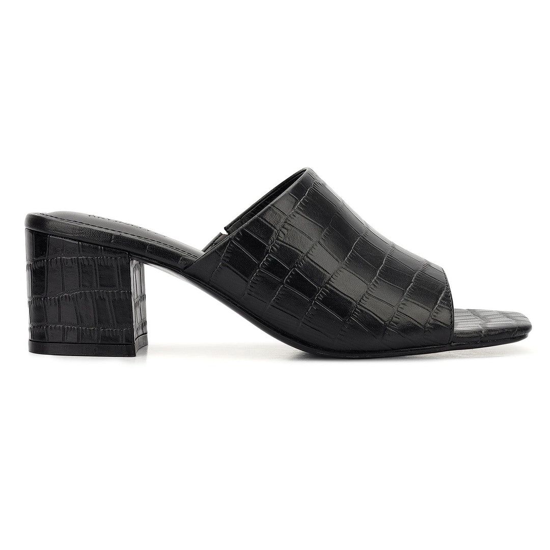 Black Croco Textured Block Heels