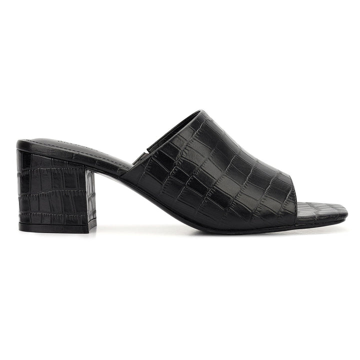 Black Croco Textured Block Heels