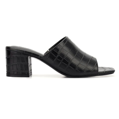 Black Croco Textured Block Heels