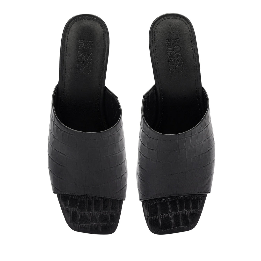 Black Croco Textured Block Heels