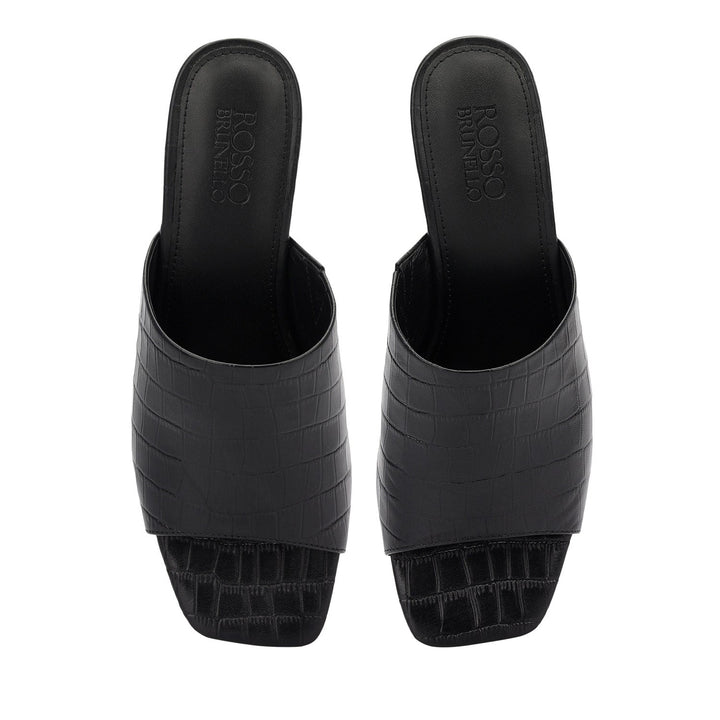 Black Croco Textured Block Heels