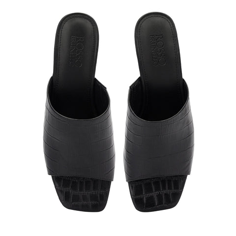 Black Croco Textured Block Heels