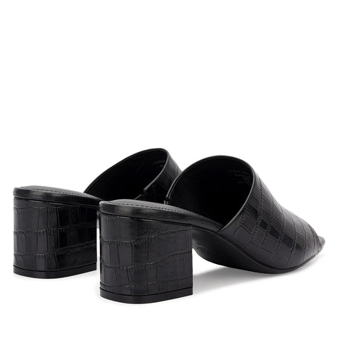 Black Croco Textured Block Heels