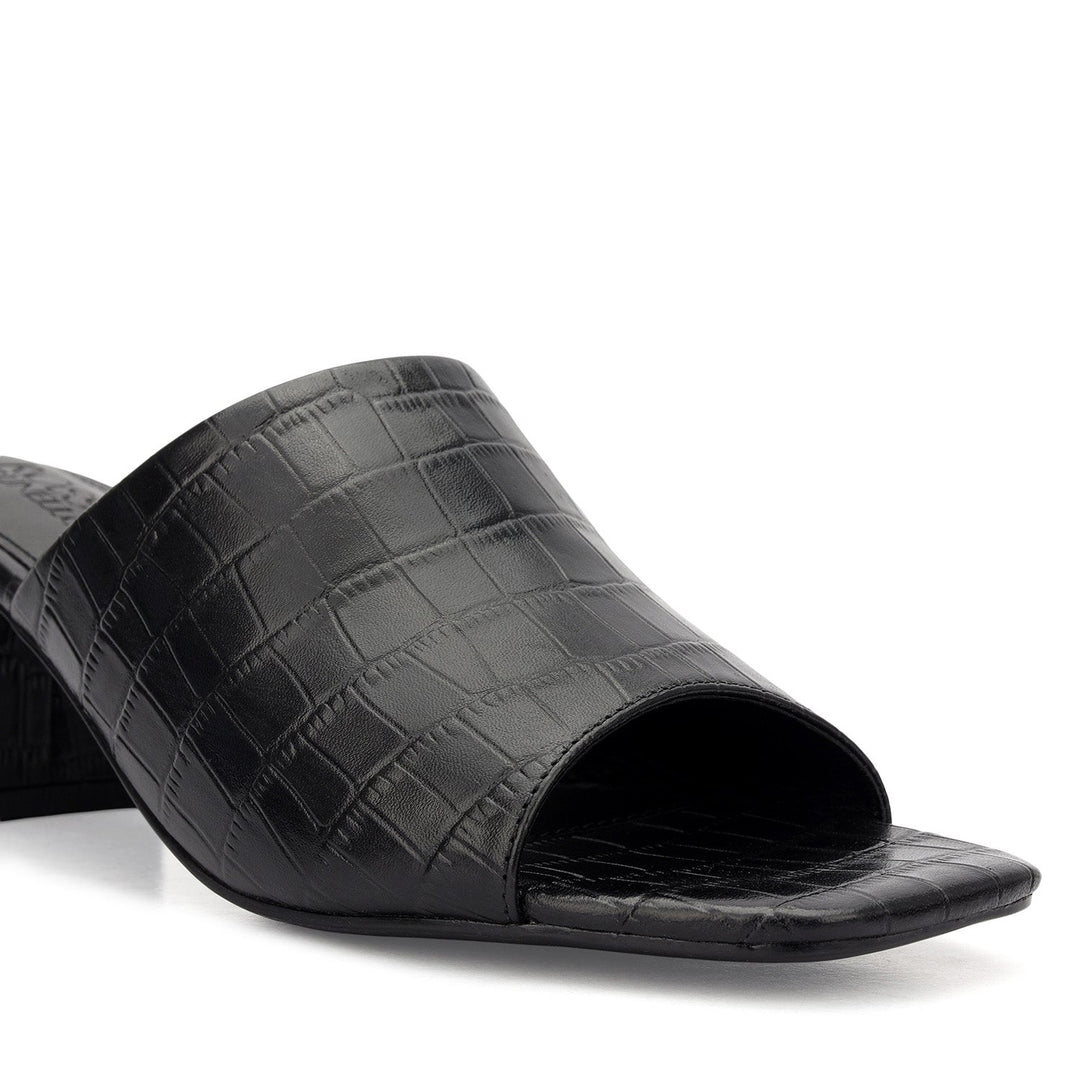 Black Croco Textured Block Heels