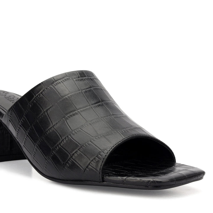 Black Croco Textured Block Heels