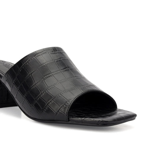 Black Croco Textured Block Heels