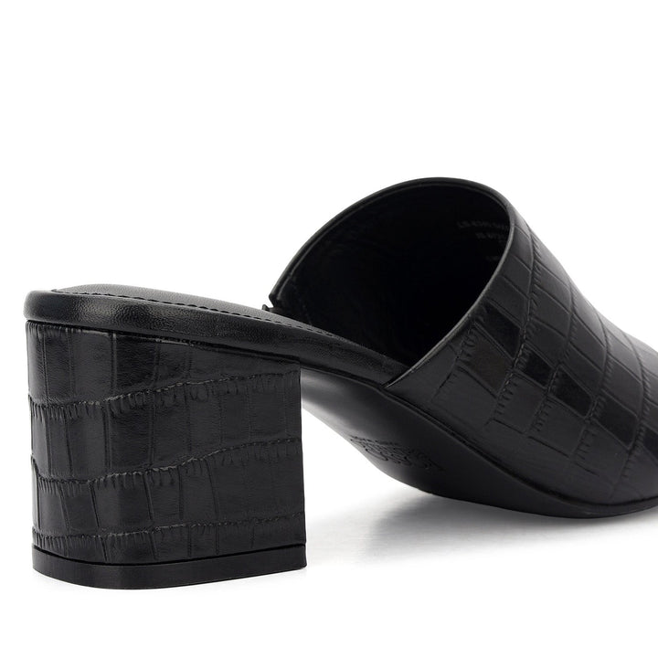 Black Croco Textured Block Heels