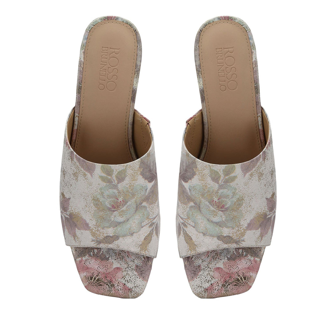 Pink Floral Print Leather Block Heels