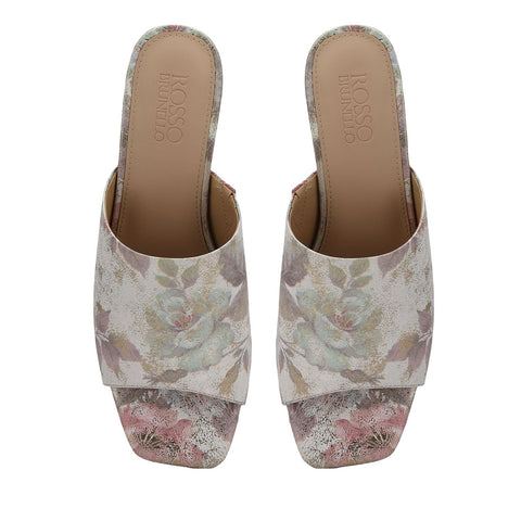 Pink Floral Print Leather Block Heels