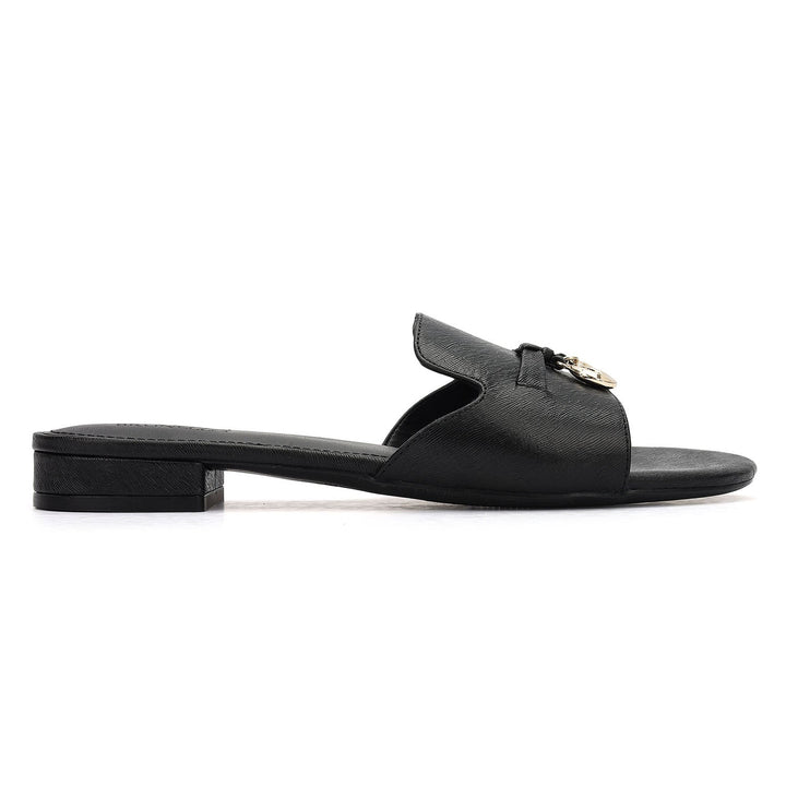 Black Charm Bow Slip-On Flats