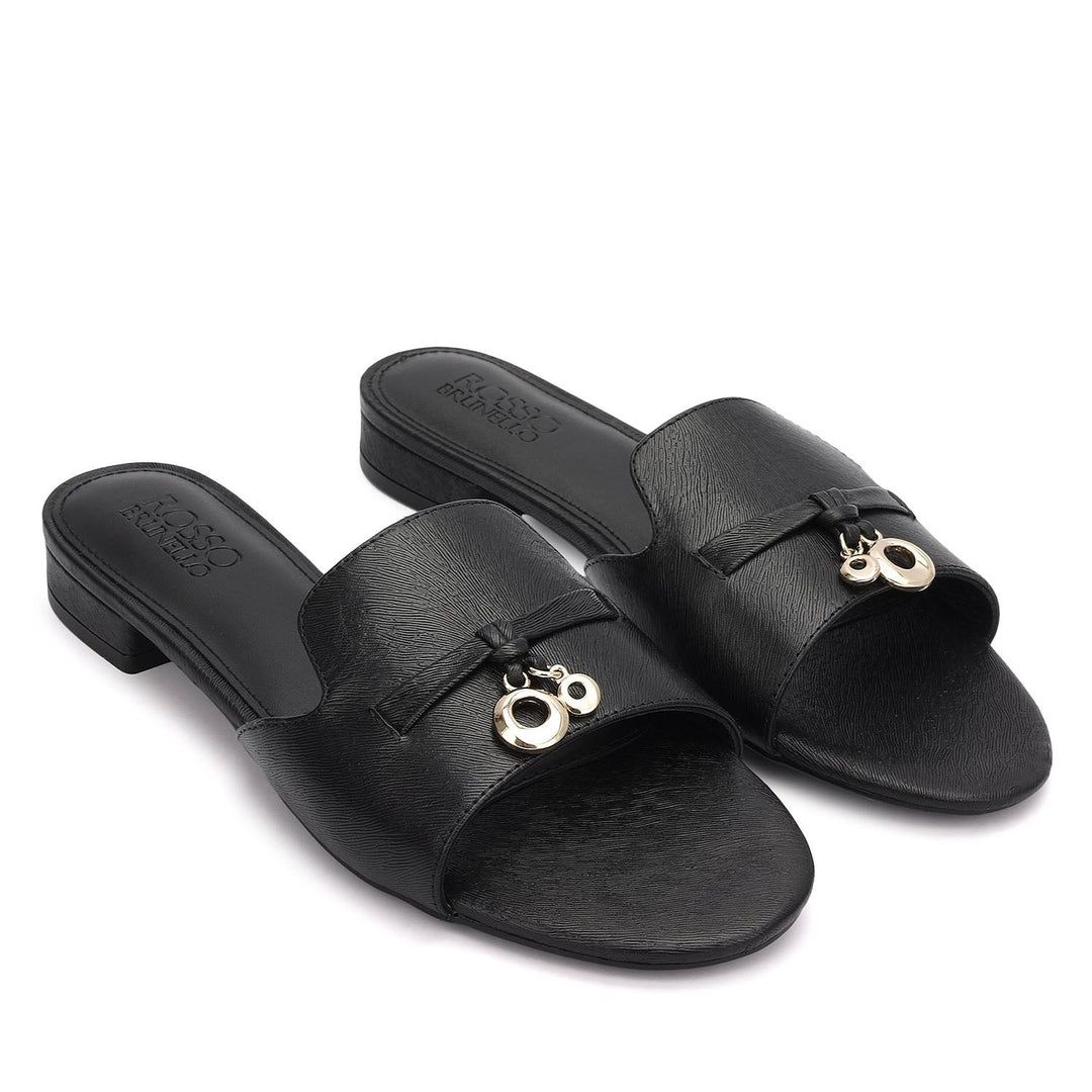 Black Charm Bow Slip-On Flats