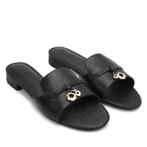 Black Charm Bow Slip-On Flats