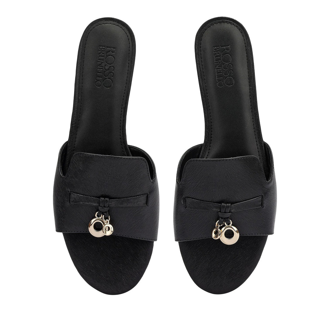 Black Charm Bow Slip-On Flats